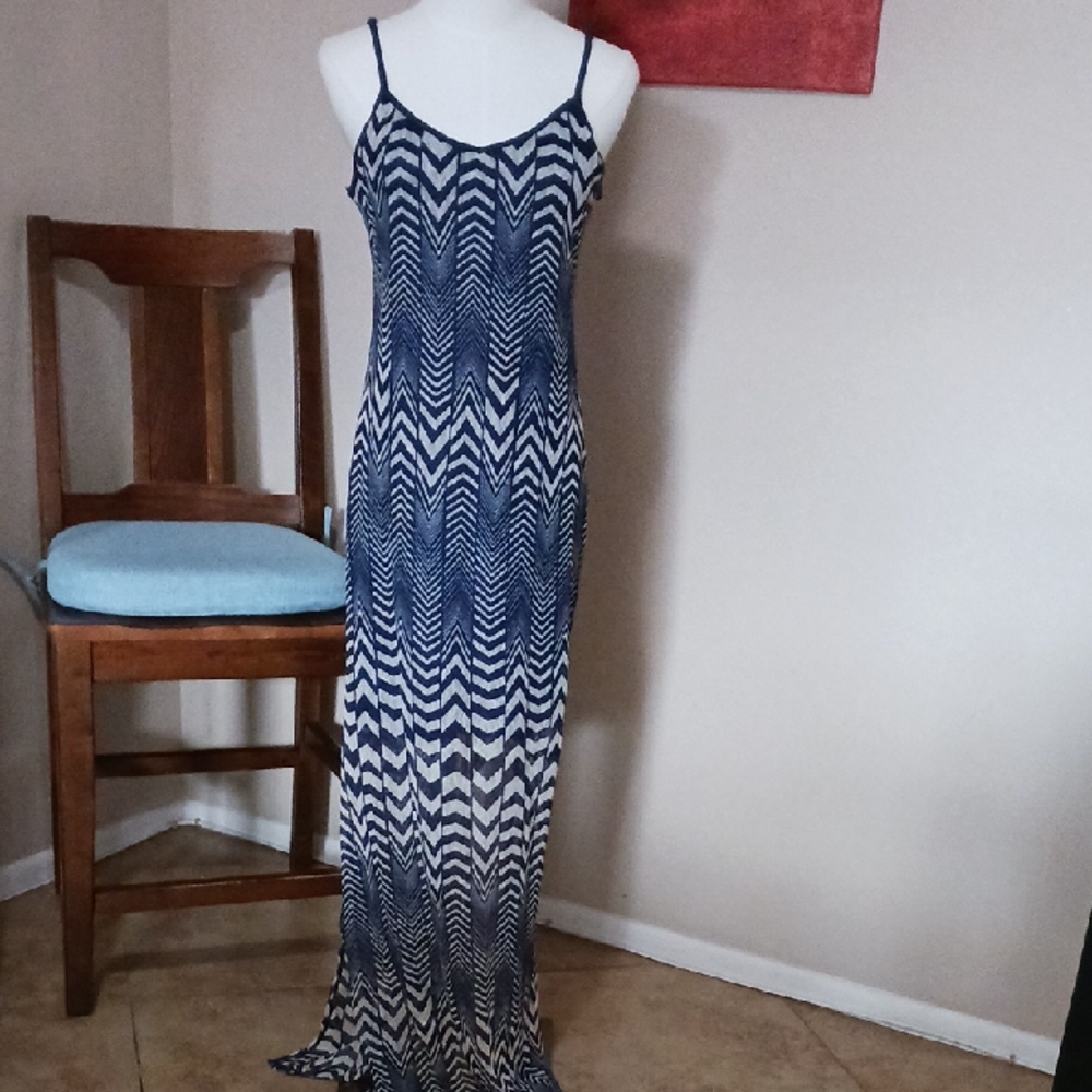 Fire Los Angeles Navy and White Chevron Maxi Dress